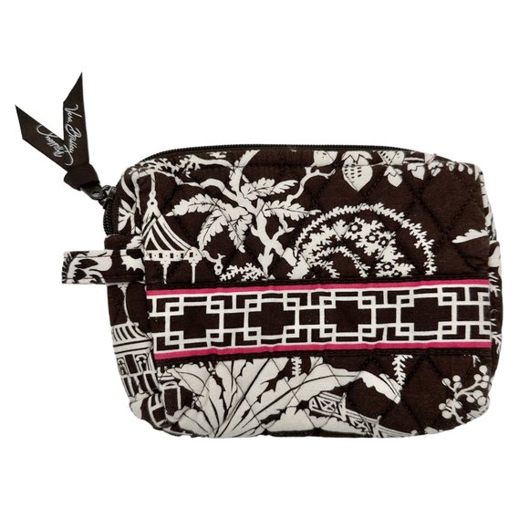 Vera Bradley Imperial Toile Cosmetic Bag Plastic Lining Brown White Pink Floral - Picture 1 of 8